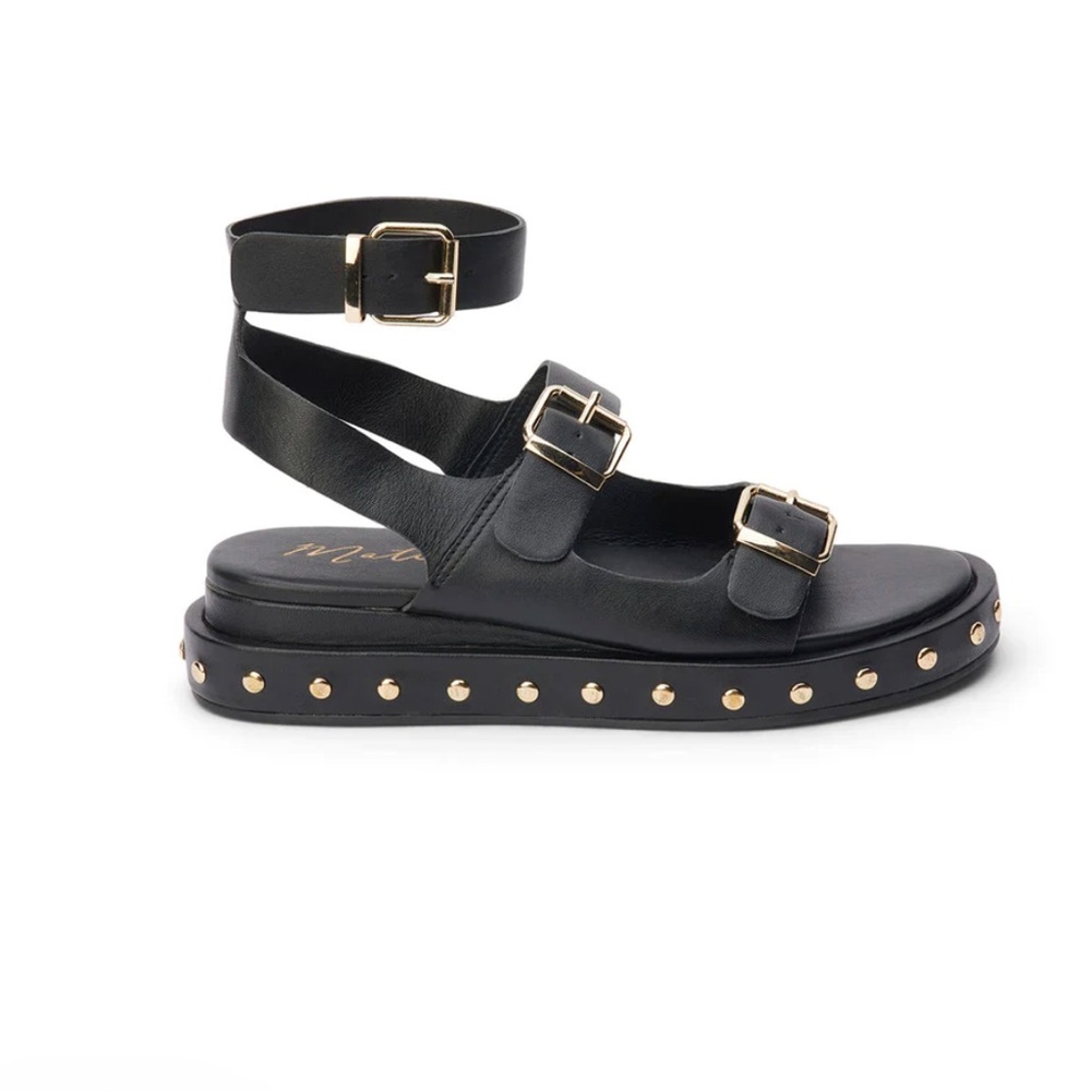 Matisse Piana Sandal Black Studded Sandals with Gold Buckle Strap